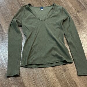 Old Navy Olive Long Sleeve V-Neck Top